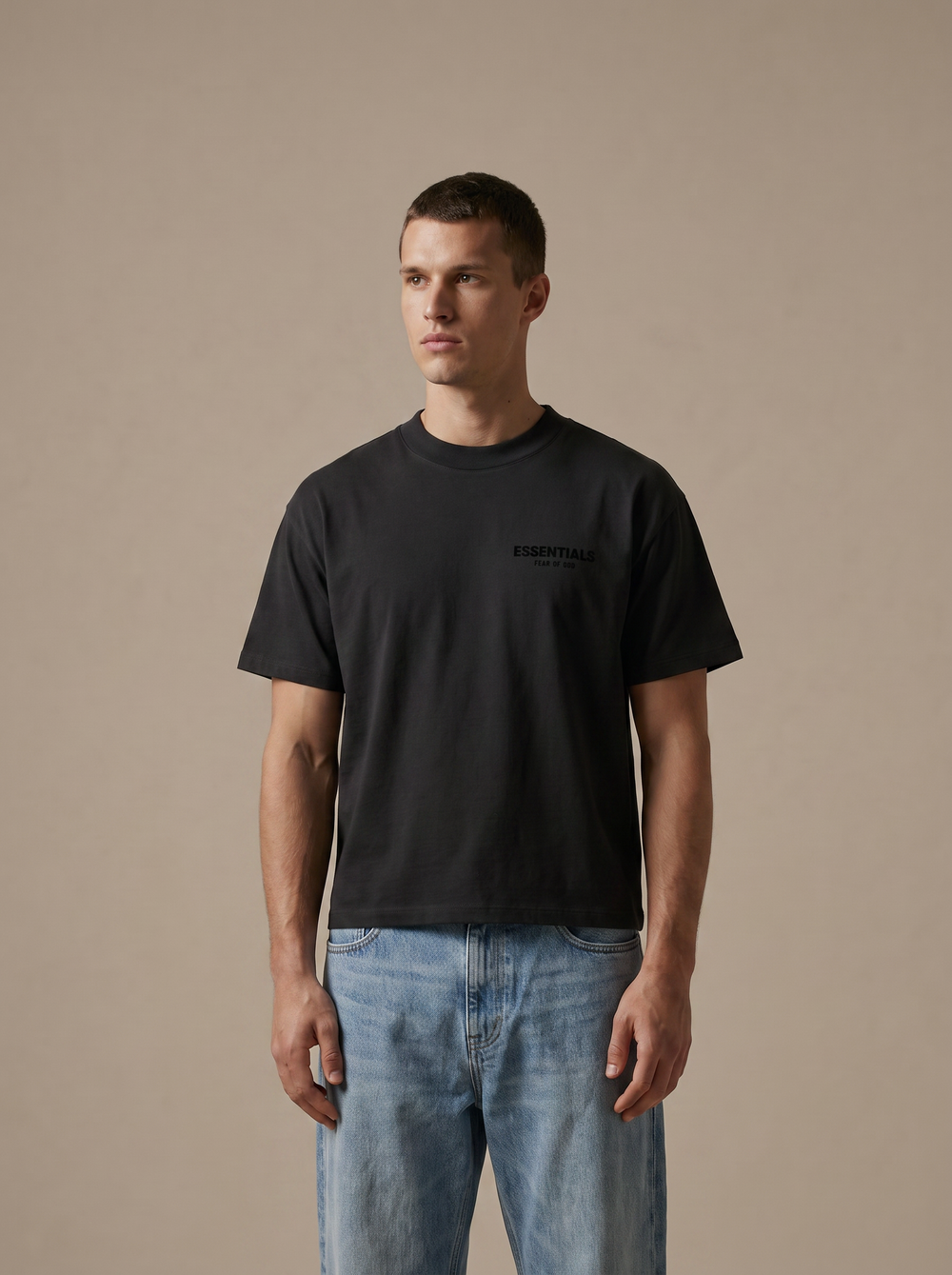 Essentials SS Tee Stretch Limo — on model