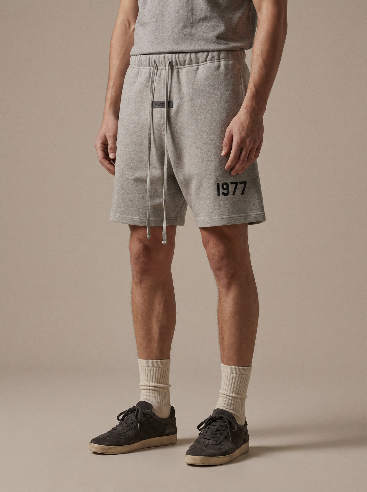 Essentials 1977 Shorts Dark Oatmeal — on model