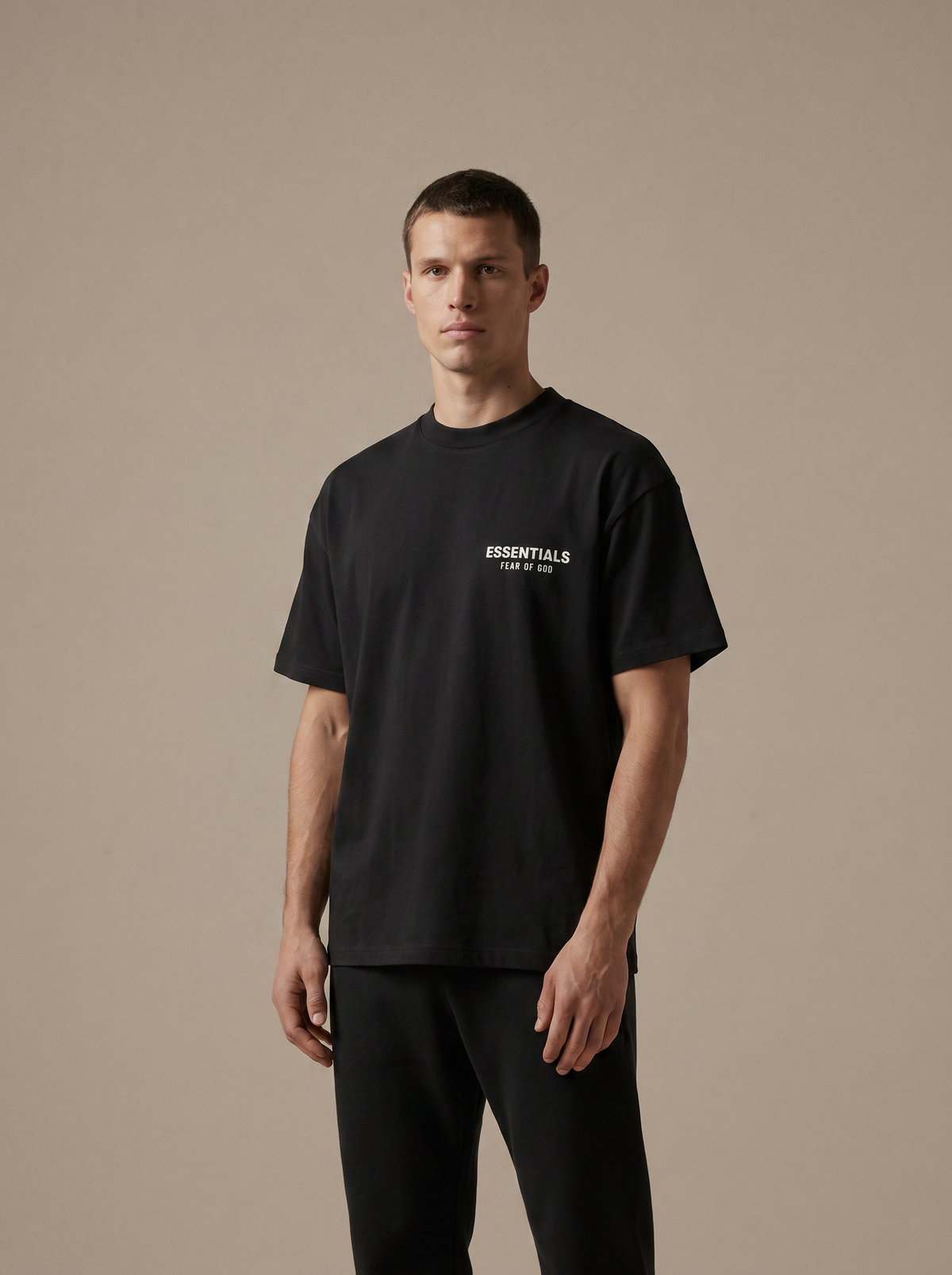 Essentials Classic Fit T-Shirt Jet Black — on model
