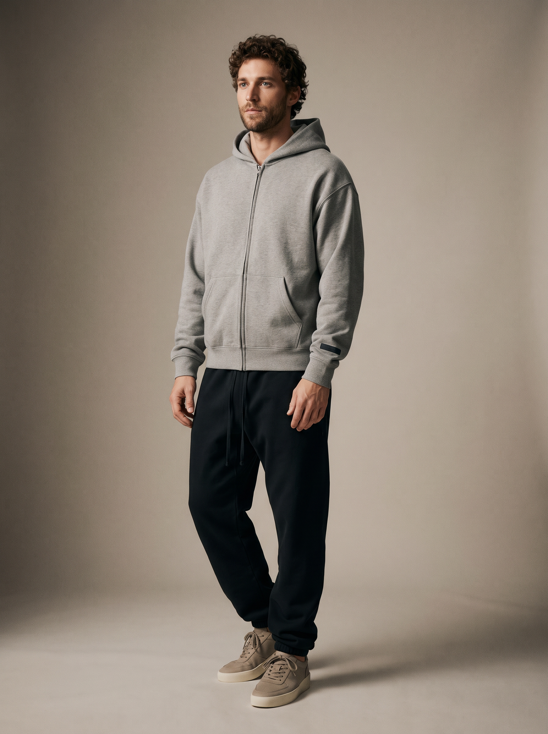 Essentials Classic Zip-Up Hoodie Homestead Heather — on model