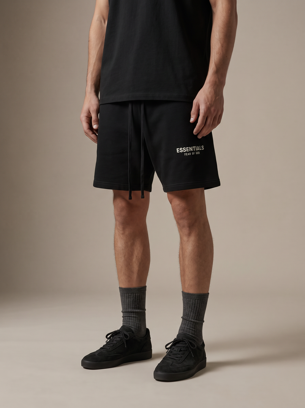 Essentials Classic Sweatshort Jet Black — on model