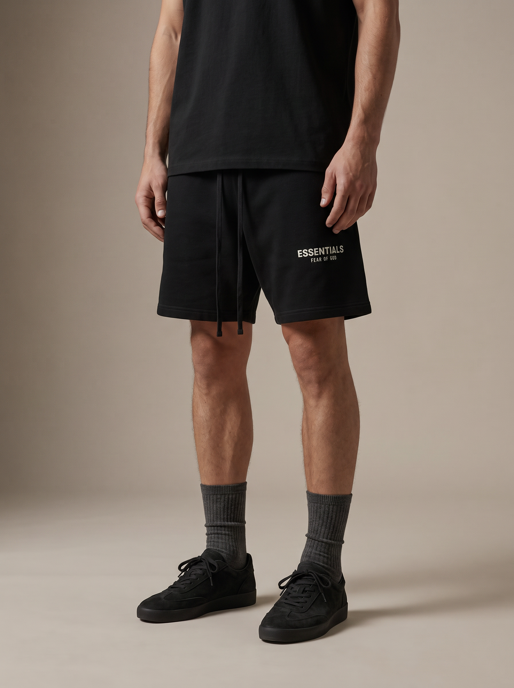 Essentials Classic Sweatshort Jet Black — on model