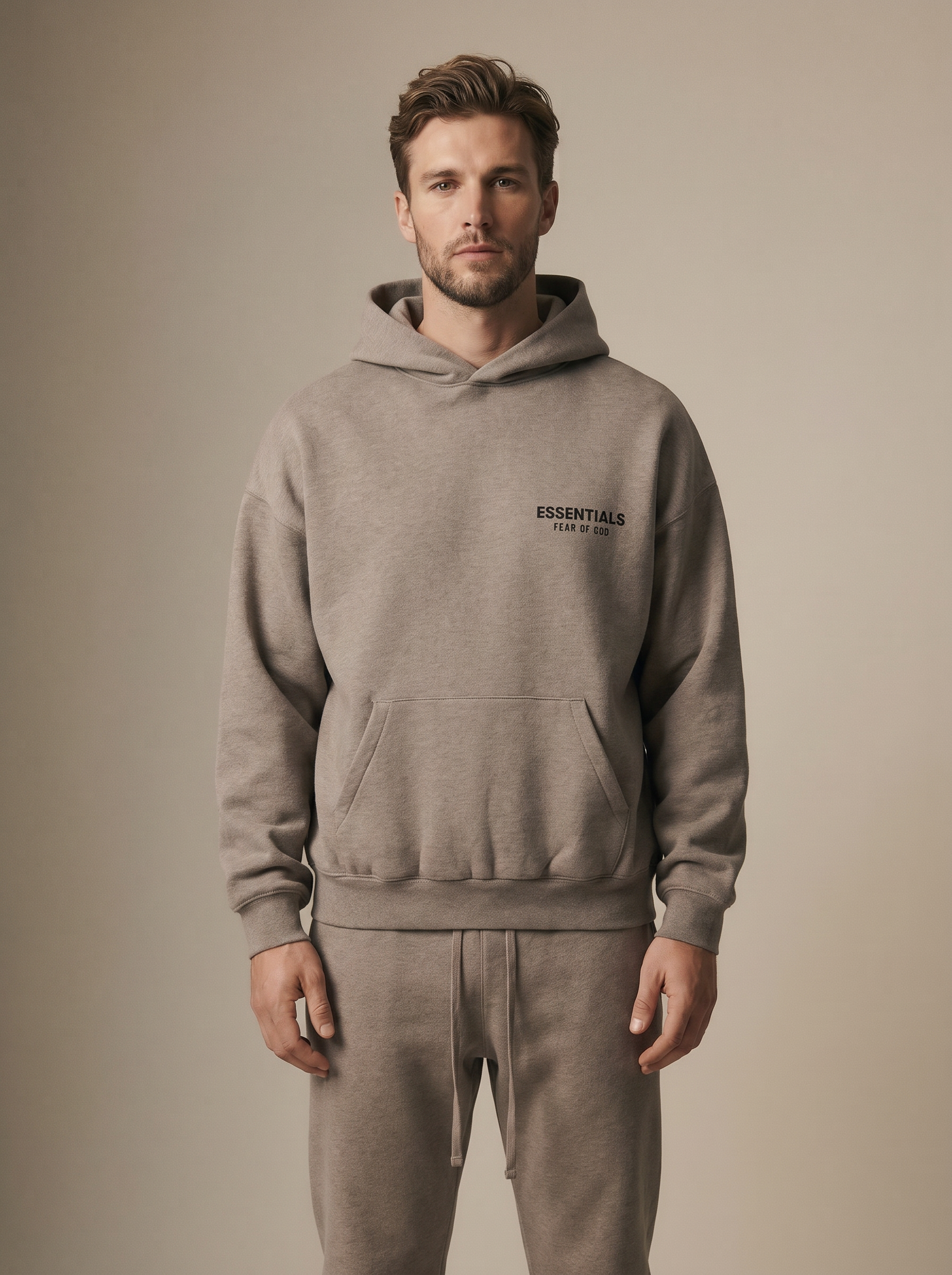 Essentials Fleece Hoodie II Heather Grey — on model