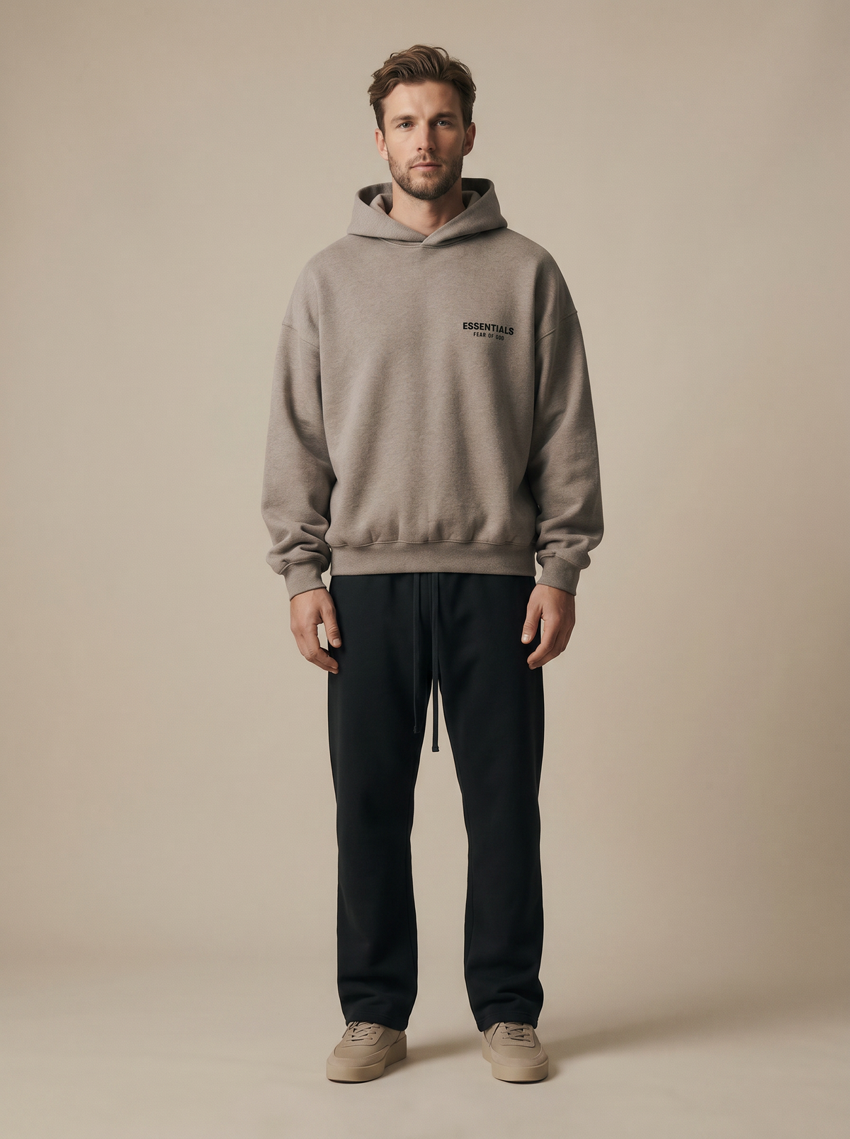 Essentials Fleece Hoodie II Heather Grey — on model