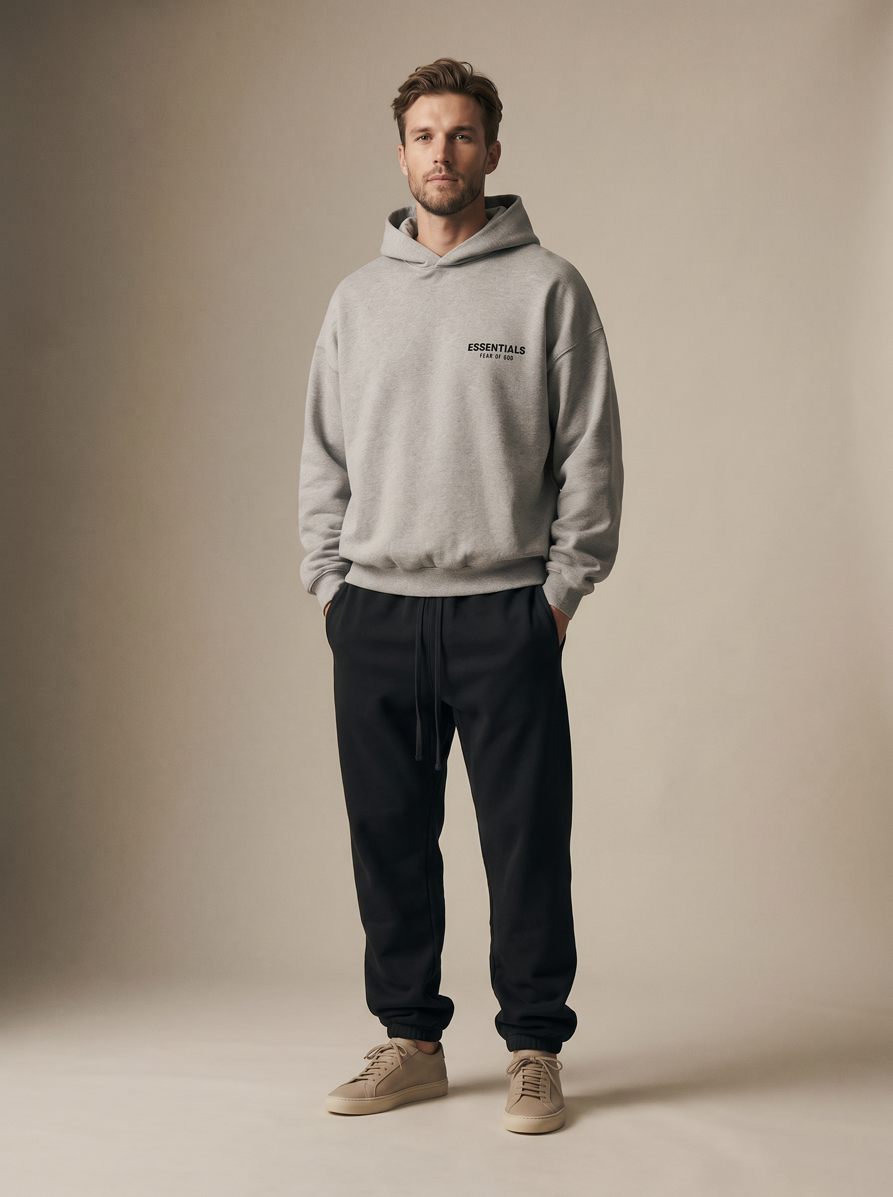 Essentials Fleece Hoodie II Light Heather Grey — on model