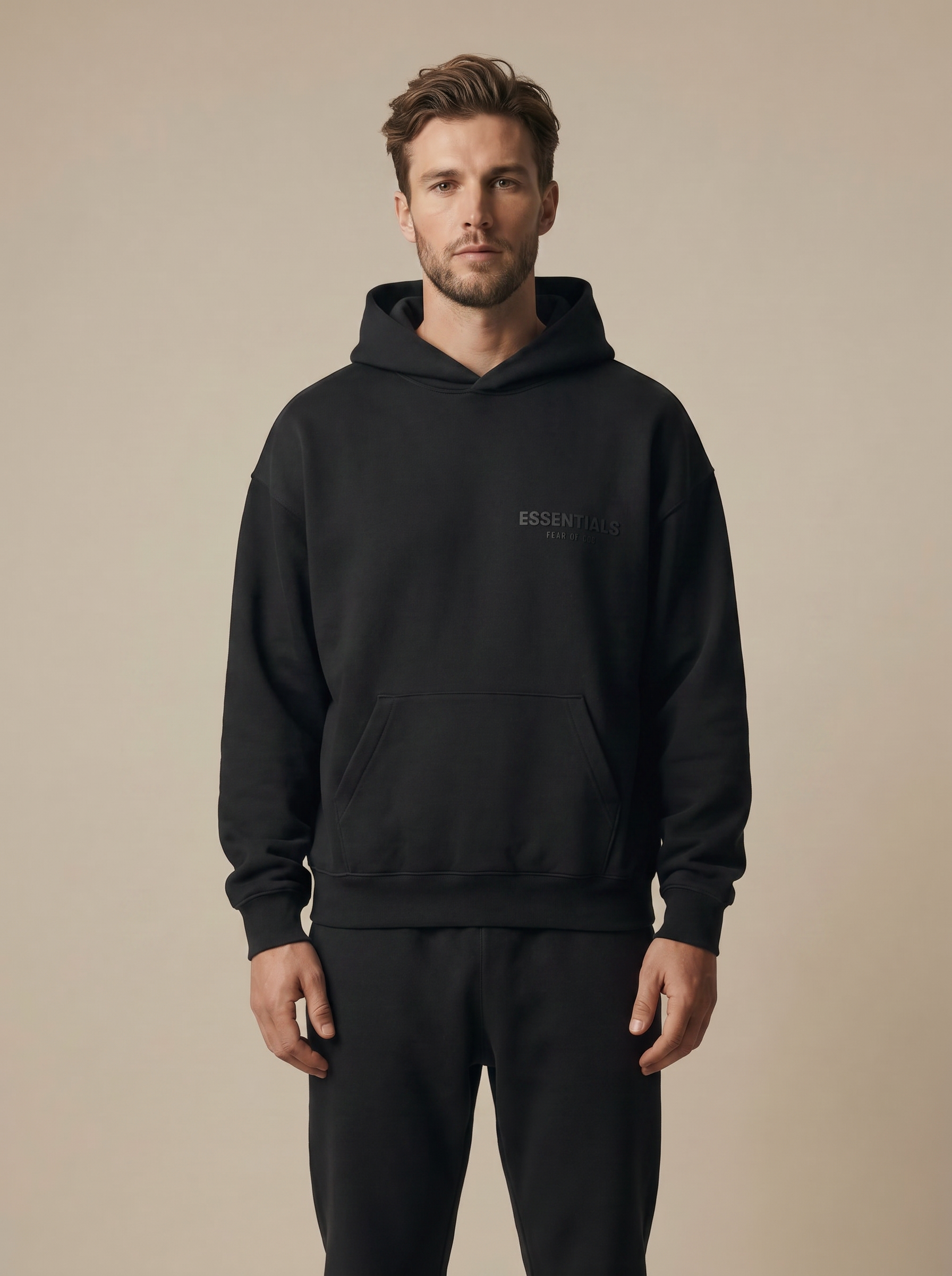 Essentials Pullover Hoodie Stretch Limo — on model