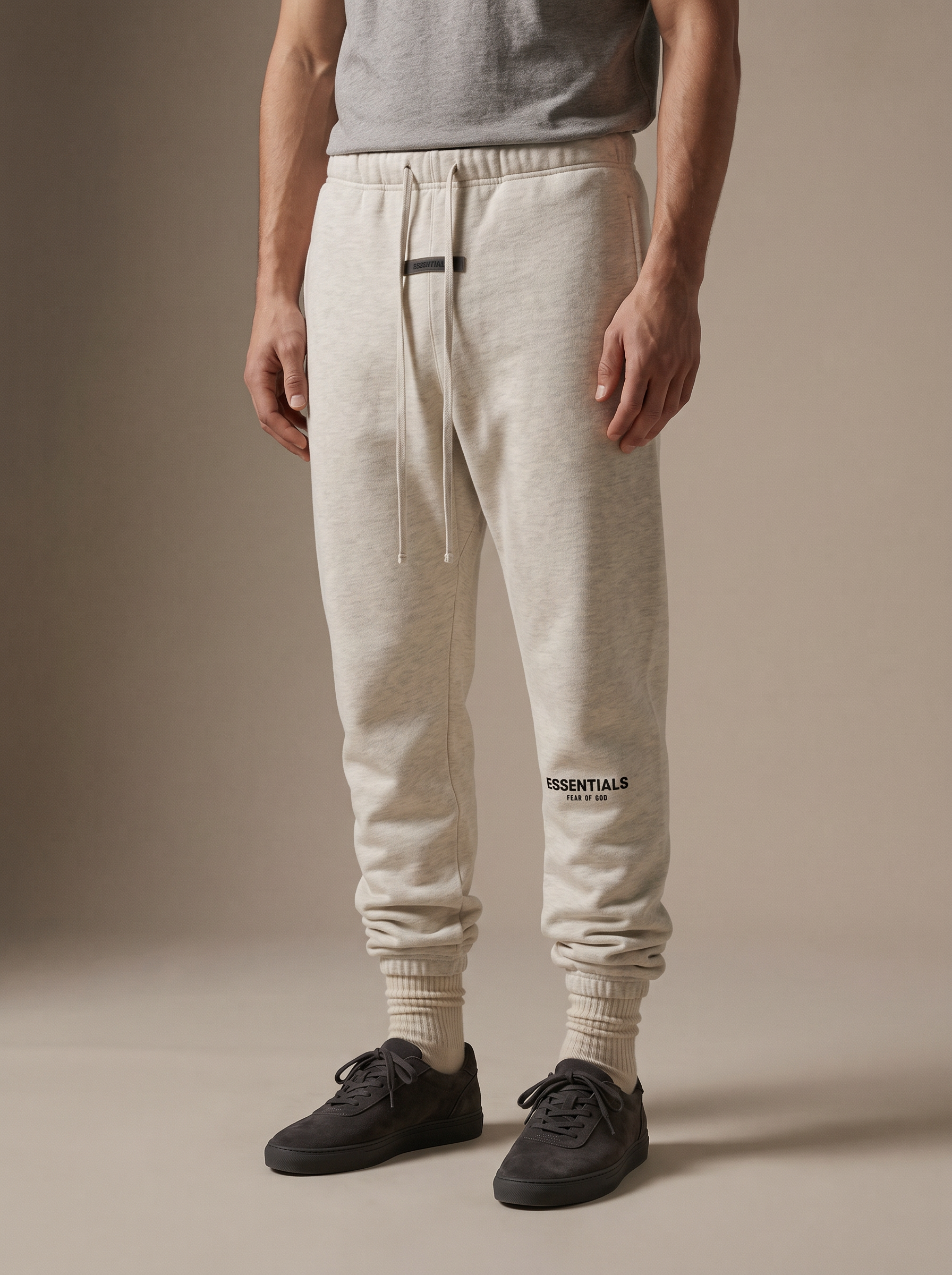 Essentials Sweatpants Light Oatmeal — on model