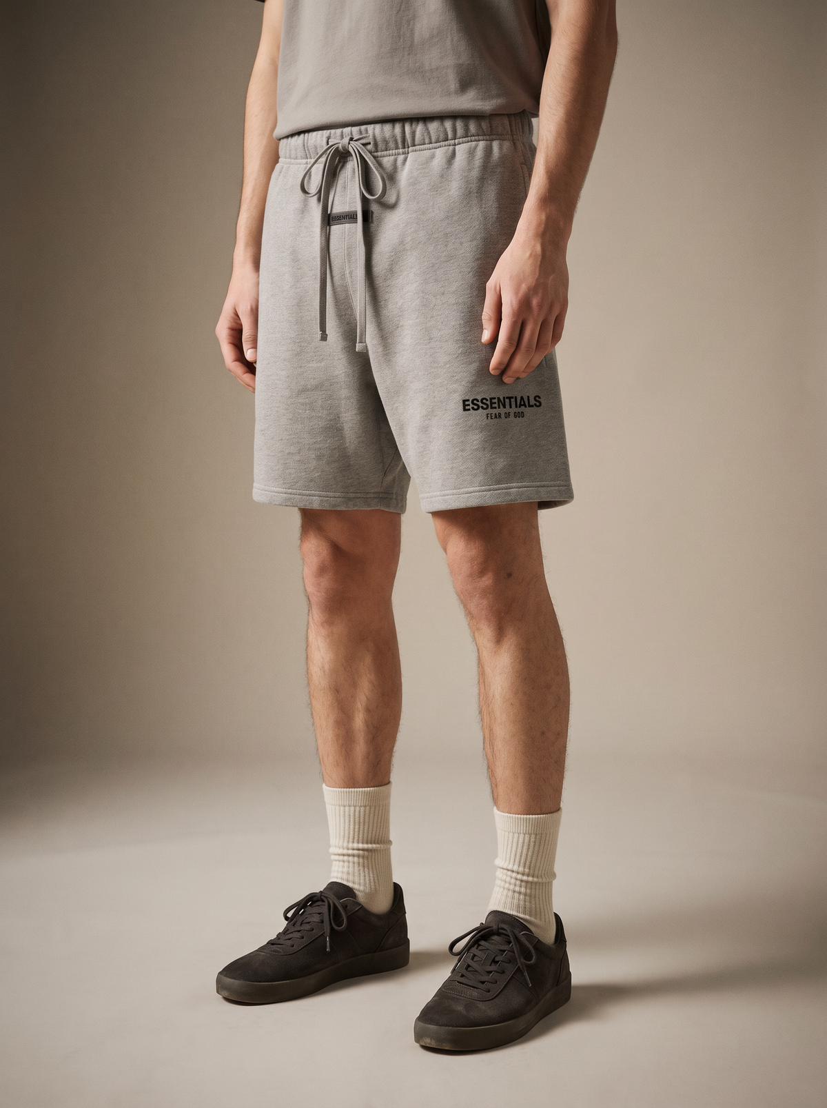 Essentials Sweatshort Dark Oatmeal — on model
