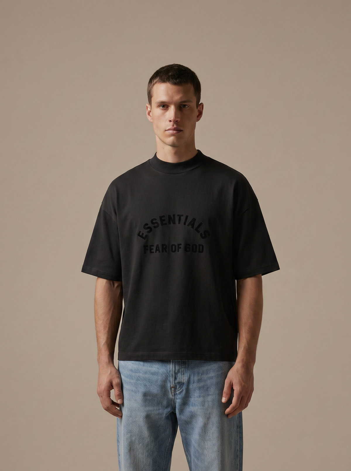 Essentials Tee Jet Black — on model