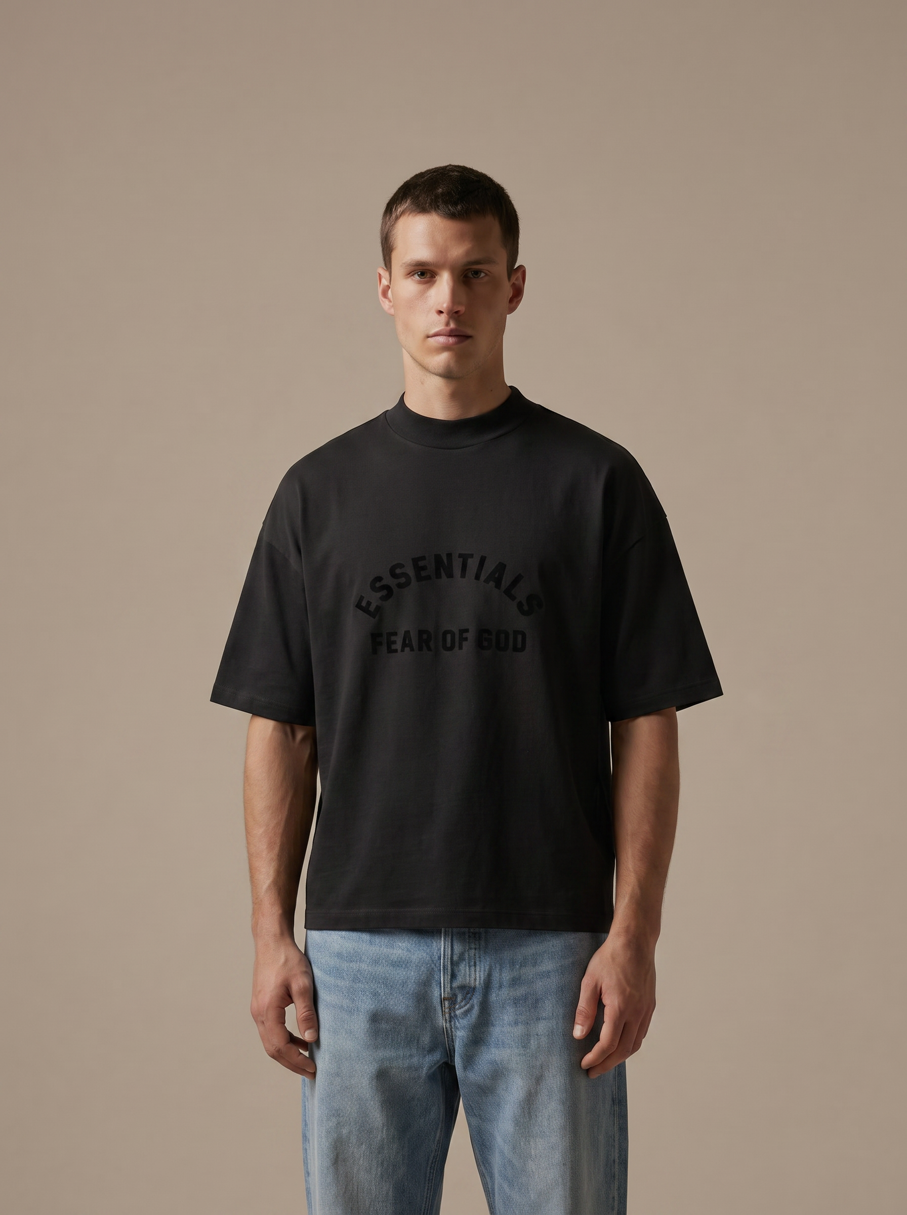 Essentials Tee Jet Black — on model
