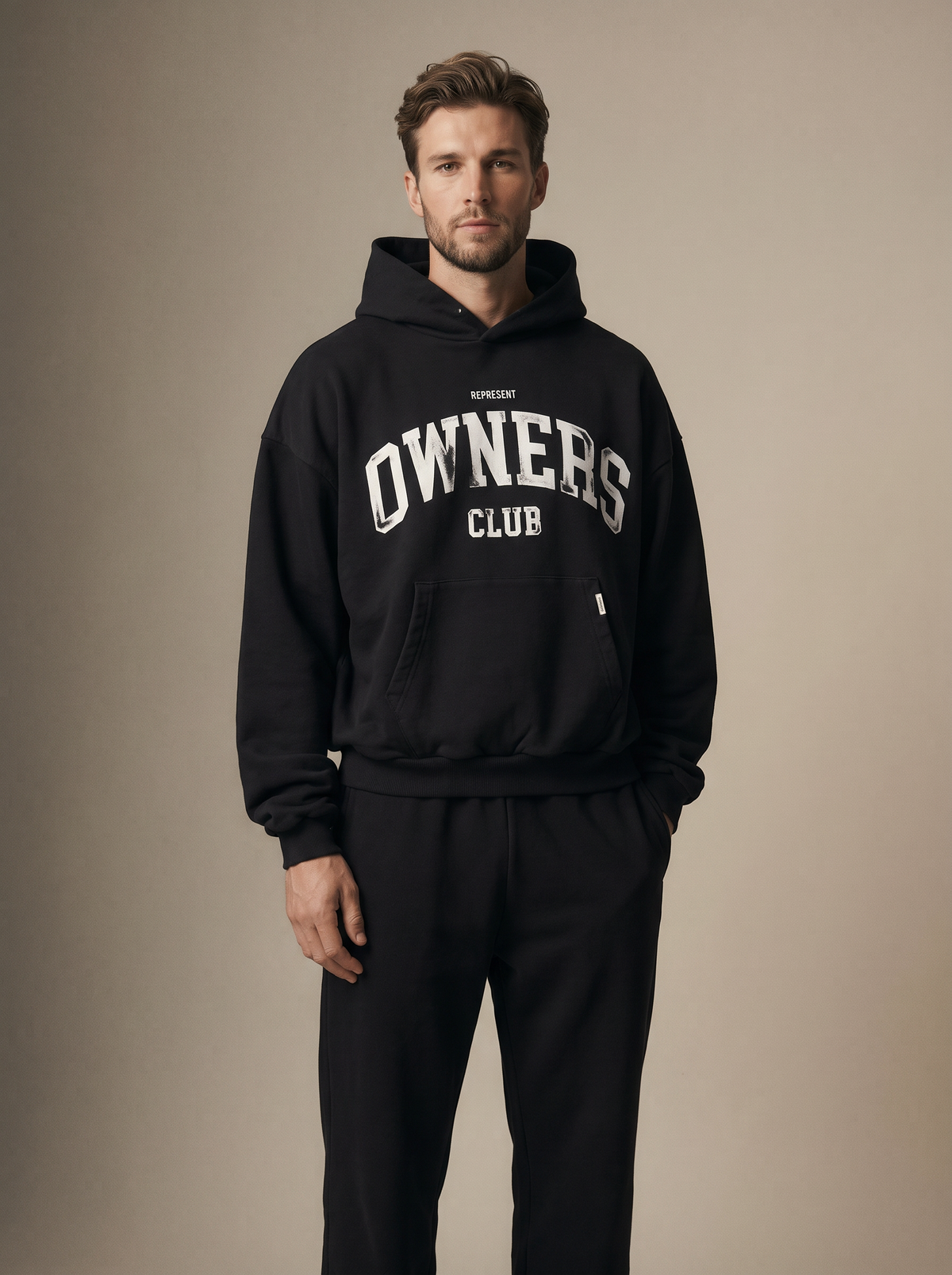 Represent Owners Club Hoodie Jet Black — on model